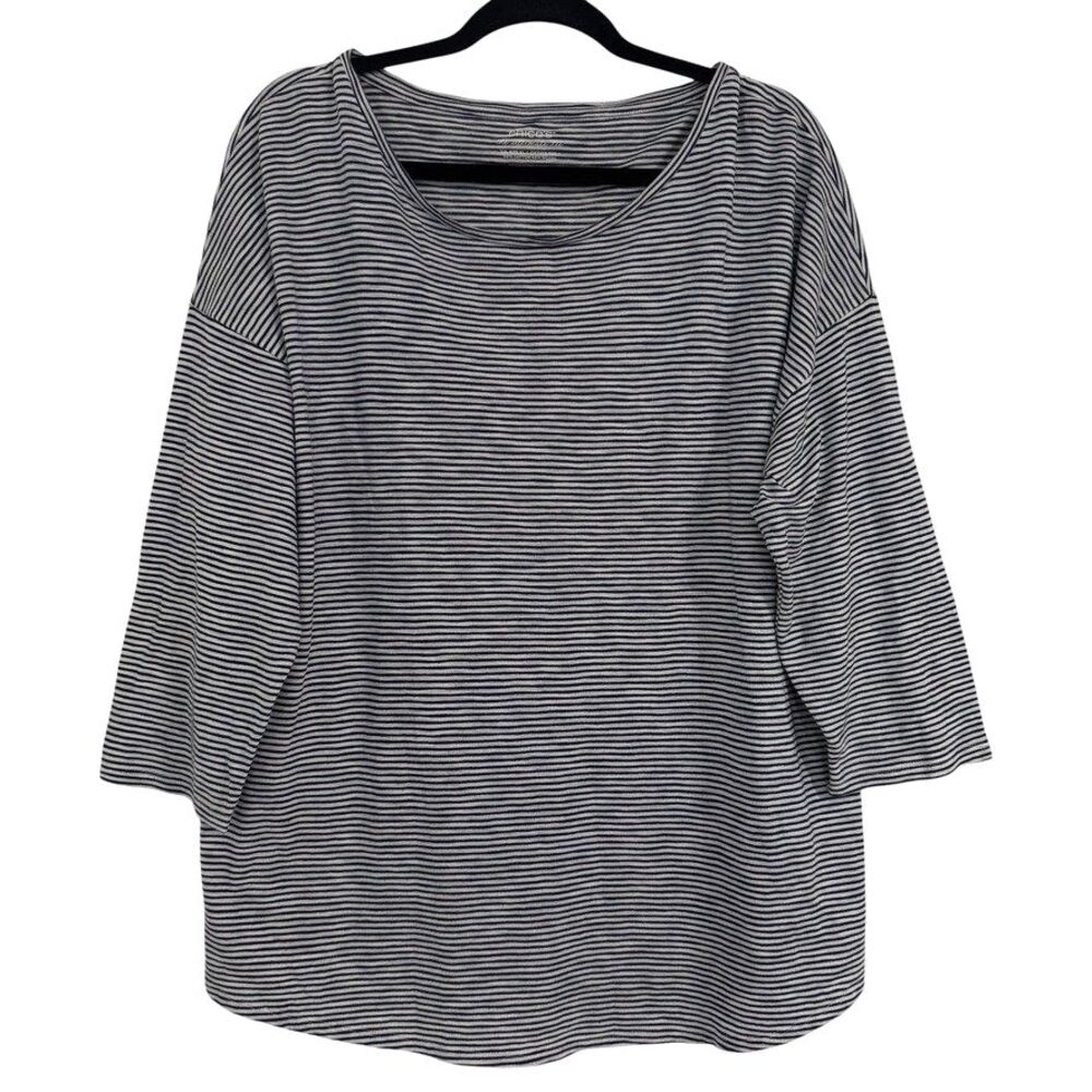 Chicos 3 Sz XL The Ultimate Tee Long Sleeve Striped Ombre Cotton Blend Tunic Top